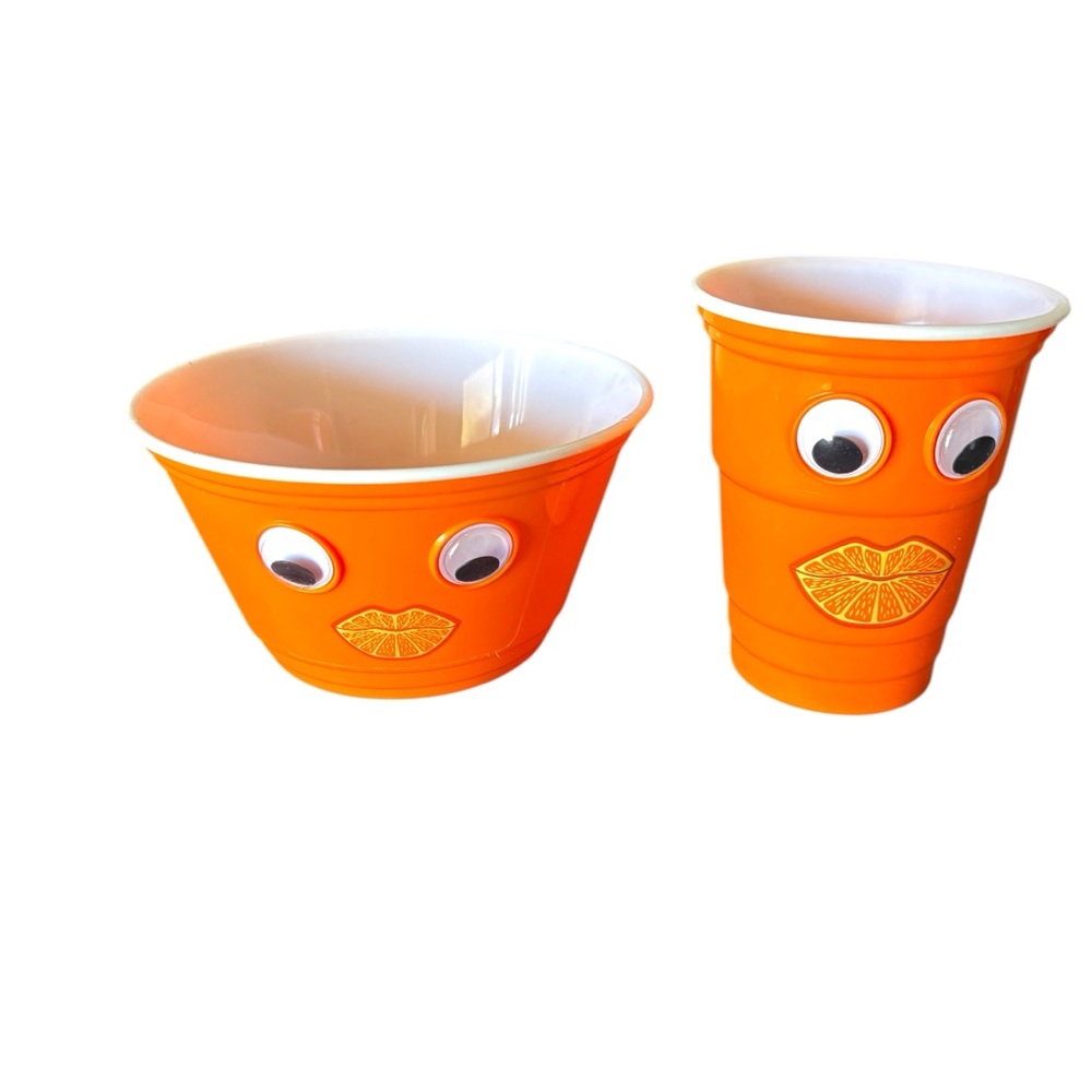 Orange Googly Eye Bowl and Cup Set